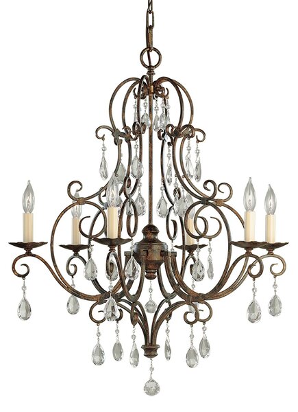 Lampadario Contemporaneo Chateau Acciaio Bronzo Moka Cristallo 6 Luci E14