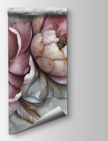 Carta da parati Gruppo di fiori con foglie, Carta da parati 3d fiori, Carta da parati popolare, w01825 - Tapeko.it
