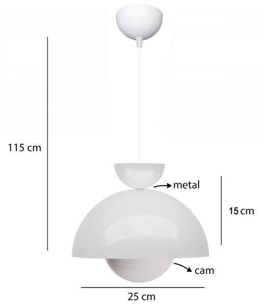Lampada a sospensione con cavo SALVA 1xE27/15W/230V bianca
