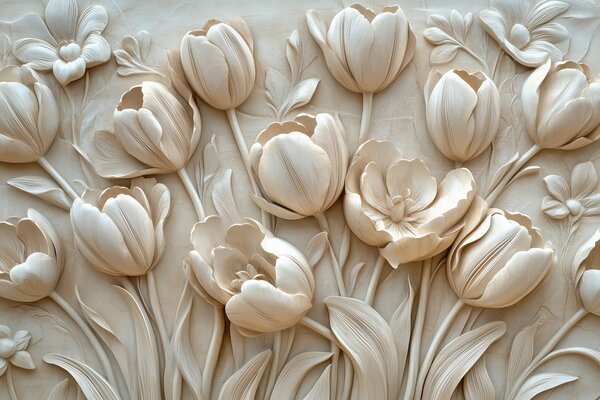 Carta da parati arte floreale 3D con graziosi tulipani in colore beige, Carta da parati 3D, Carta da parati Fiori 3D, w01851 : Uwalls.it