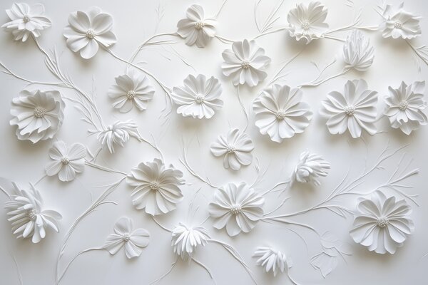 Carta da parati Composizione di fiori in rilievo in bianco in uno stile minimalista, Carta da parati 3D, Carta da parati Fiori 3D, w01828 : Uwalls.it