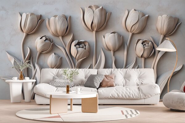 Carta da parati Arte floreale con splendidi tulipani in una tavolozza di colori, Carta da parati 3D, Carta da parati Fiori 3D, w01852v1 : Uwalls.it