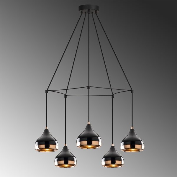 Lampadario sospeso su cavo YILDO 5xE27/40W/230V nero/ramato