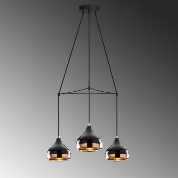 Lampadario a sospensione su cavo YILDO 3xE27/40W/230V nero/rame