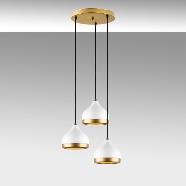 Lampadario a sospensione con cavo YILDO 3xE27/40W/230V bianco/oro