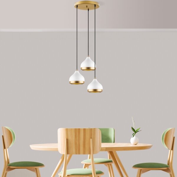 Lampadario a sospensione con cavo YILDO 3xE27/40W/230V bianco/oro