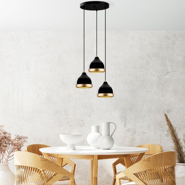 Lampadario a sospensione con cavo YILDO 3xE27/40W/230V nero/oro