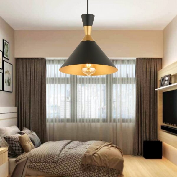 Lampadario a sospensione su cavo MONZA 1xE27/40W/230V, diam. 25 cm, nero/oro