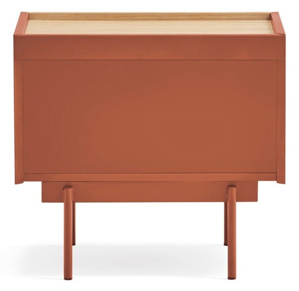 Comodino in rovere decorato in colore mattone-naturale Otto - Teulat