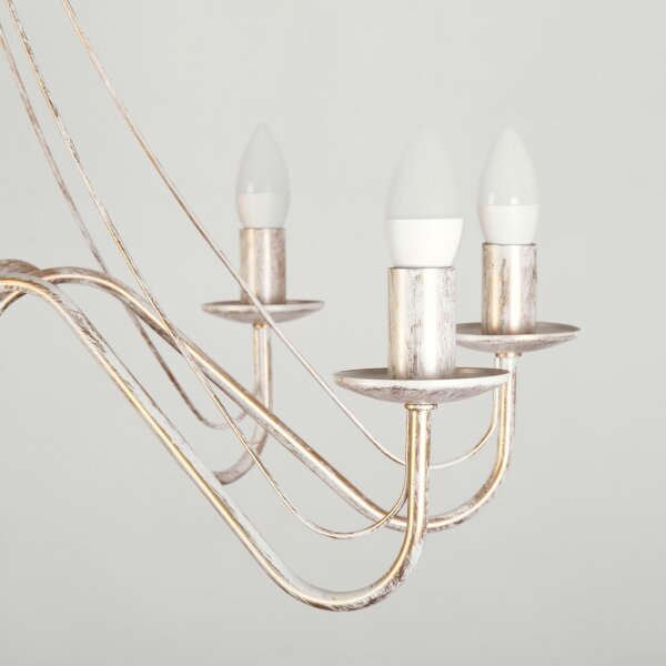 Lampadario a catena MALBO 8xE14/10W/230V bianco/oro/patina