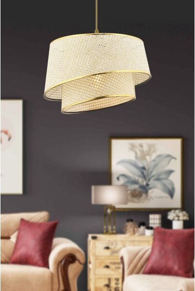 Lampadario a sospensione con cavo BARETTE 1xE27/60W/230V crema/oro