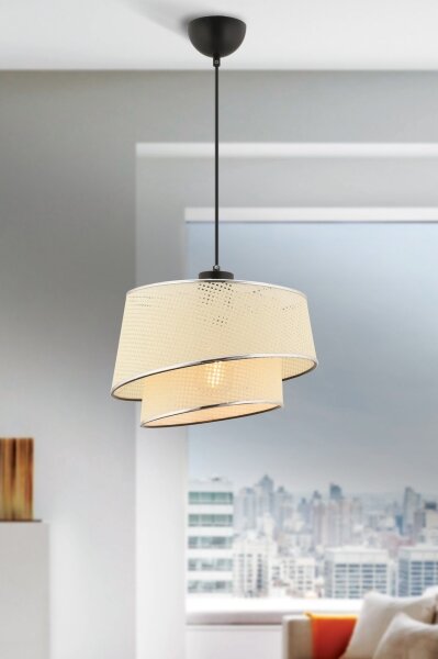 Lampada a sospensione a cavo BARETTE 1xE27/60W/230V crema/cromo lucido