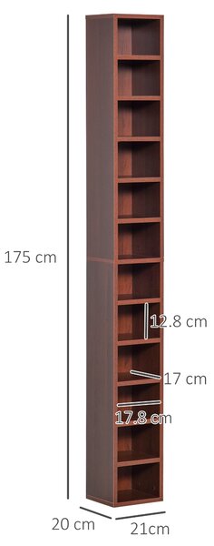 HomCom Mobiletto Colonna Scaffalatura per CD Libreria archiviazione per Dvd da Parete con Mensole in Legno 