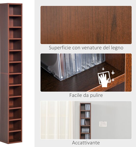 HomCom Mobiletto Colonna Scaffalatura per CD Libreria archiviazione per Dvd da Parete con Mensole in Legno 