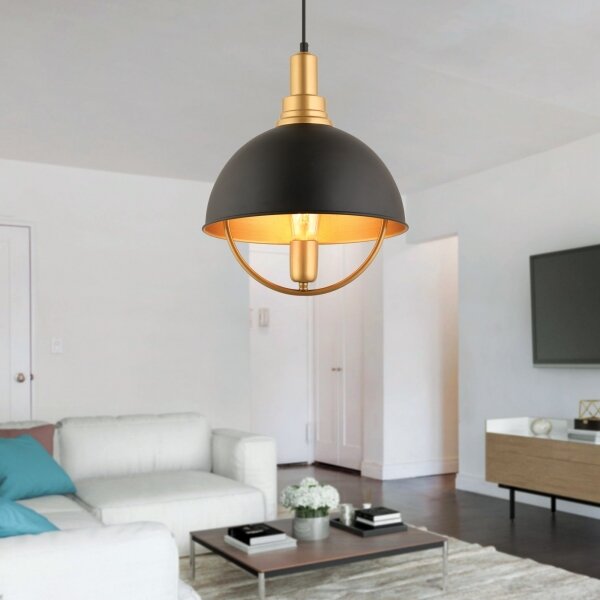 Lampadario a cavo MONZA 1xE27/40W/230V diam. 30 cm nero/oro