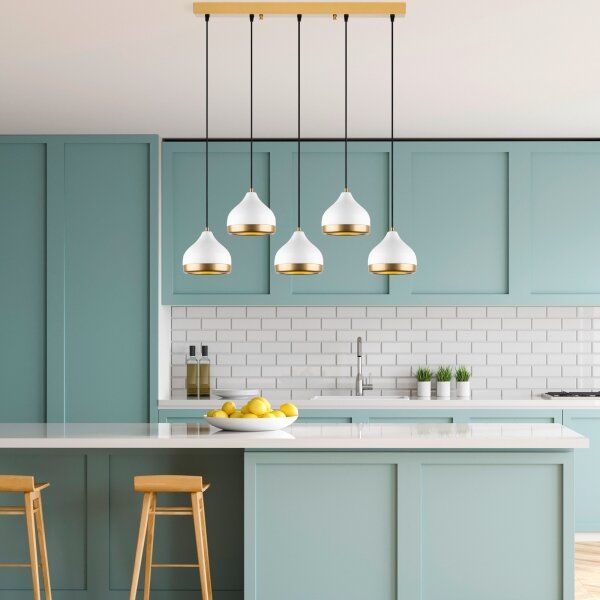 Lampadario a sospensione su cavo YILDO 5xE27/40W/230V bianco/oro