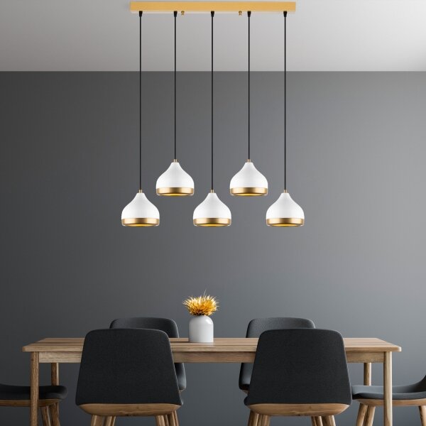 Lampadario a sospensione su cavo YILDO 5xE27/40W/230V bianco/oro
