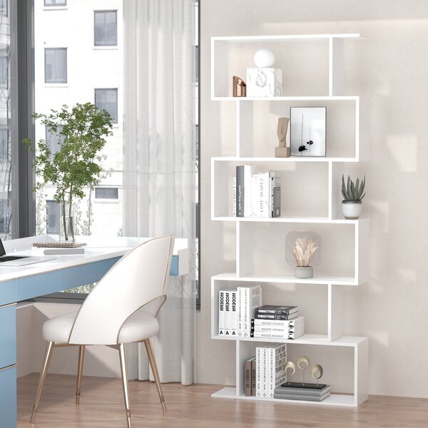 HOMCOM Libreria Scaffale Moderno in Legno a Ripiani e Divisore d'Interni, Mobile Guardaroba Decorativo Autoportante a 6 Livelli, Bianco|Aosom Italy