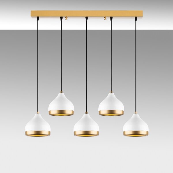 Lampadario a sospensione su cavo YILDO 5xE27/40W/230V bianco/oro