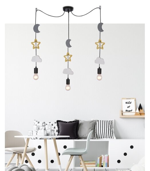 Lampadario a sospensione per bambini TRIO 3xE27/20W/230V grigio/giallo/bianco