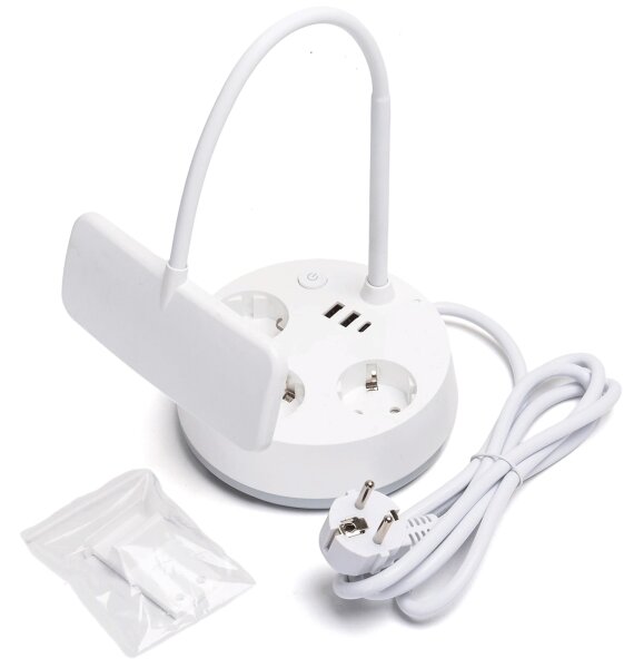 Aigostar - Lampada da tavolo dimmerabile a LED con prese elettriche integrate e porta USB LED/4,6W/230V bianca