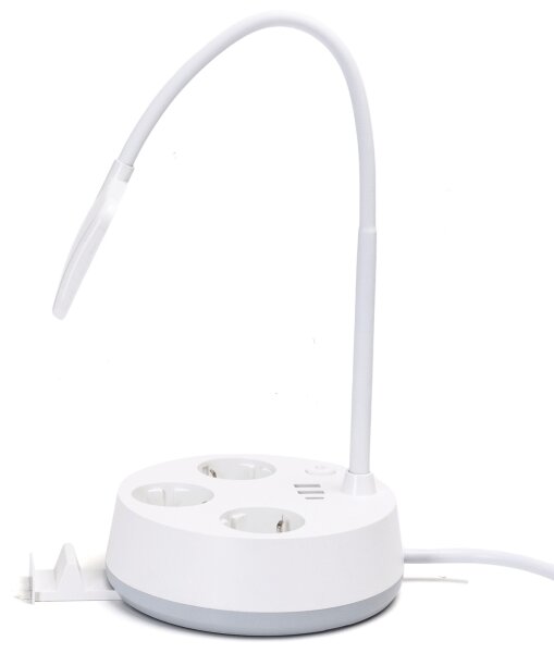 Aigostar - Lampada da tavolo dimmerabile a LED con prese elettriche integrate e porta USB LED/4,6W/230V bianca