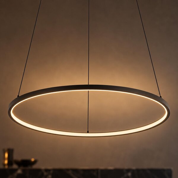 Lampada a sospensione LED alluminio metallo rotonda Ø 60 cm H: max. 96 cm Nero 2700 K bianco caldo 660 lm Moderno