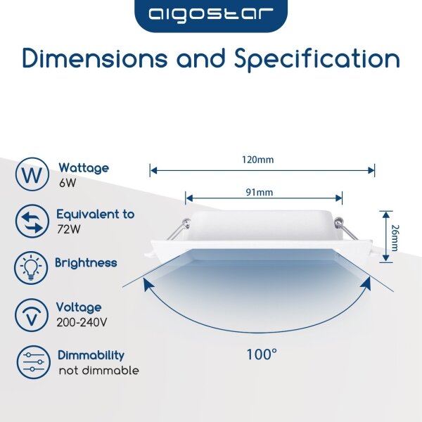 Aigostar - Plafoniera da incasso LED/6W/230V 4000K 12x12 cm bianca