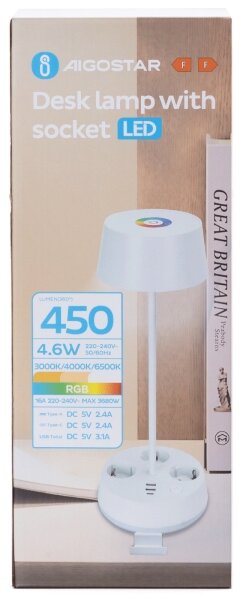 Aigostar-LED RGBW Lampada da tavolo dimmerabile con prese e USB LED/4,6W/230V bianca
