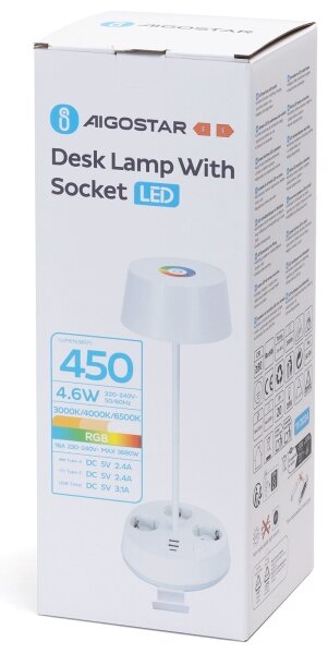 Aigostar-LED RGBW Lampada da tavolo dimmerabile con prese e USB LED/4,6W/230V bianca