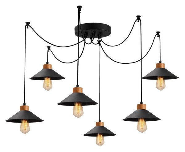 Lampadario a sospensione su cavo MANAVGAT 6xE27/40W/230V, design a ragno, nero/marrone