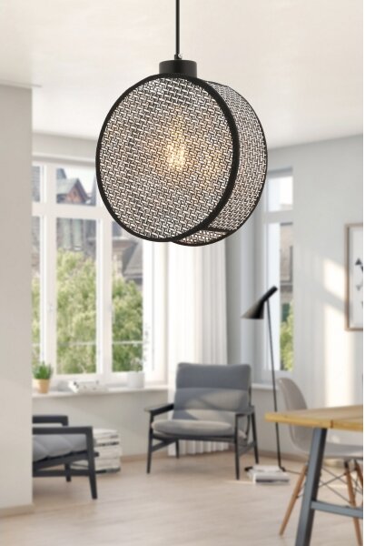 Lampadario a sospensione DRUM 1xE27/60W/230V grigio/nero