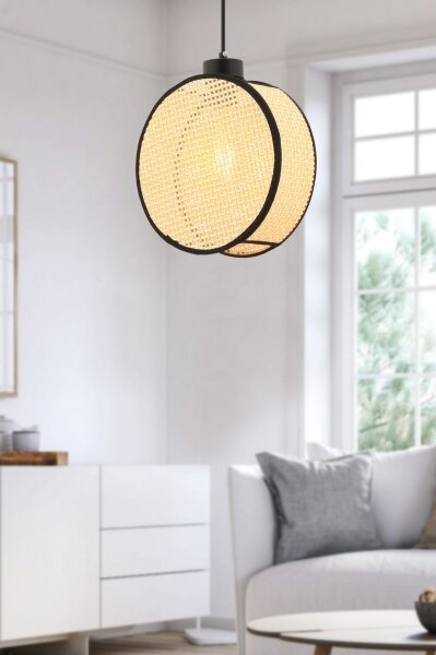 Lampada a sospensione su cavo DRUM 1xE27/60W/230V beige/nero