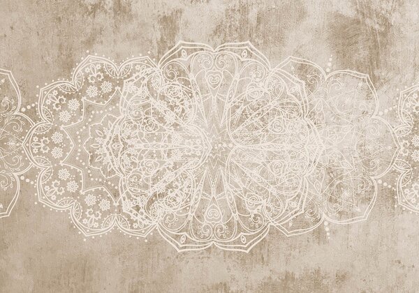 Carta da parati Un dettagliato e intricato motivo mandala in pizzo bianco su uno sfondo murale, Modello di murales, w08387v1 : Uwalls.it