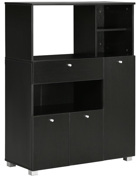 HOMCOM Credenza da Cucina in Legno per Microonde con Armadietti, Mensole e Cassetto, 90x40x120 cm, Nero