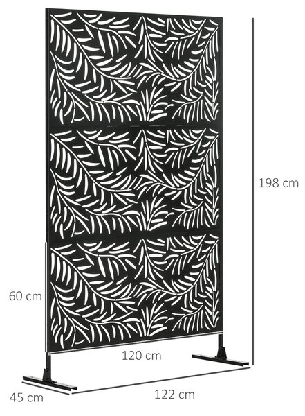 Outsunny Paravento da Esterno in Acciaio con Motivi a Salice e 2 Piedini, 122x45x198 cm, Nero