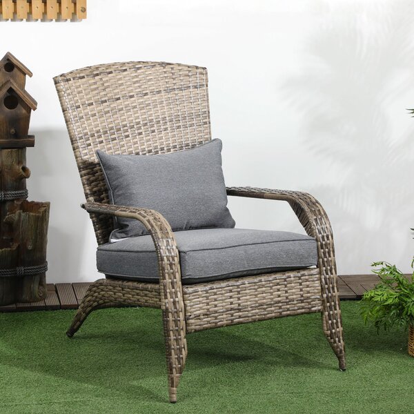 Outsunny Sedia da Giardino Adironrack con Braccioli, in Rattan e Acciaio, 64x80x90 cm, Marrone e Grigio|Aosom