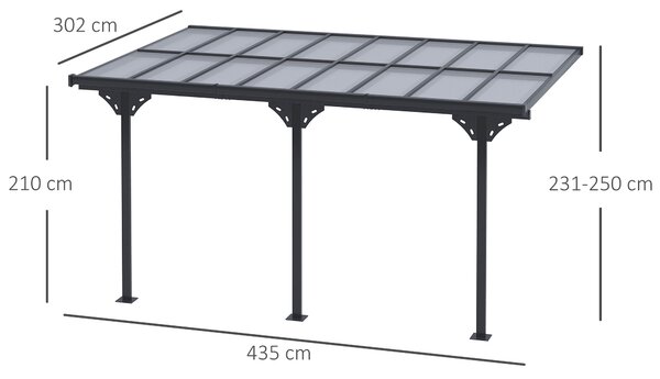 Outsunny Pergola a parete da Giardino, Telaio in alluminio e Installazione Regolabile, 4.4x3m, Grigio | Aosom Italy