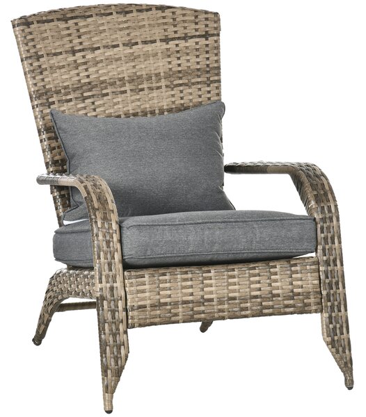 Outsunny Sedia da Giardino Adironrack con Braccioli, in Rattan e Acciaio, 64x80x90 cm, Marrone e Grigio|Aosom