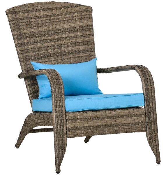 Outsunny Sedia da Giardino Adirondack con Braccioli, in Rattan e Acciaio, 65x86x90 cm, Marrone e Blu|Aosom