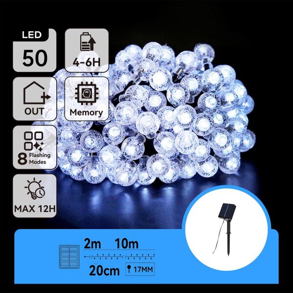 Aigostar - LED Solare catena decorativa 50xLED/8 funzioni 12m IP65 bianco freddo