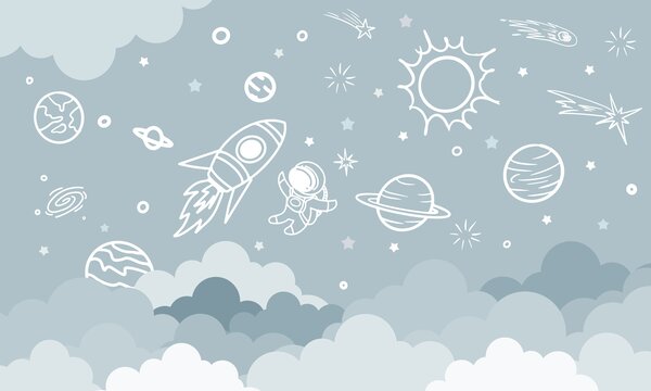Carta da parati Scena spaziale con nuvole e stelle, Carta da parati Cielo, Carta da parati popolare, w02104v1 - Tapeko.it
