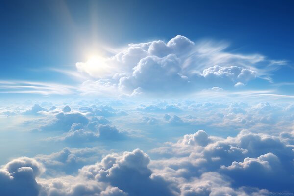 Carta da parati Nuvole e cielo azzurro con nuvole e sole, Carta da parati Cielo, Carta da parati popolare, u76148 - Tapeko.it