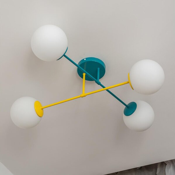 Plafoniera MOON 4xE27/15W/230V turchese/giallo