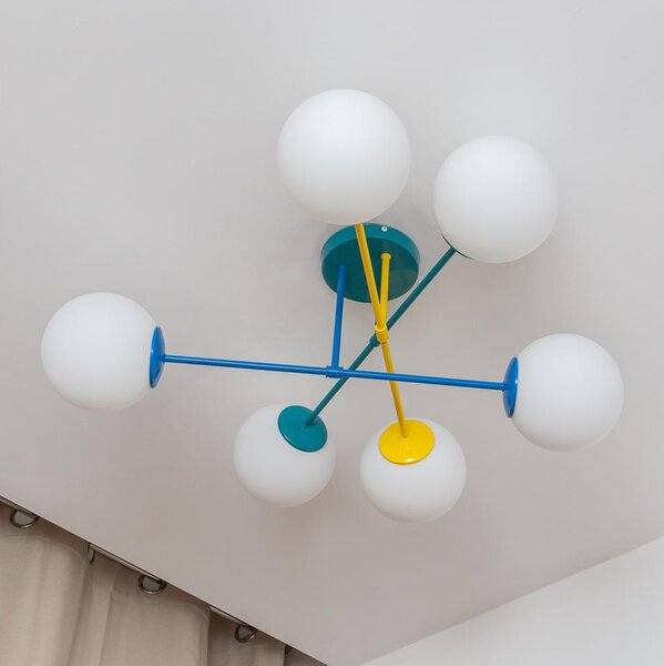 Lampadario a plafone MOON 6xE27/15W/230V turchese/giallo/blu