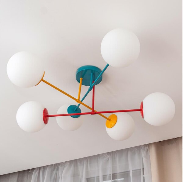 Plafoniera MOON 6xE27/15W/230V turchese/giallo/rosso