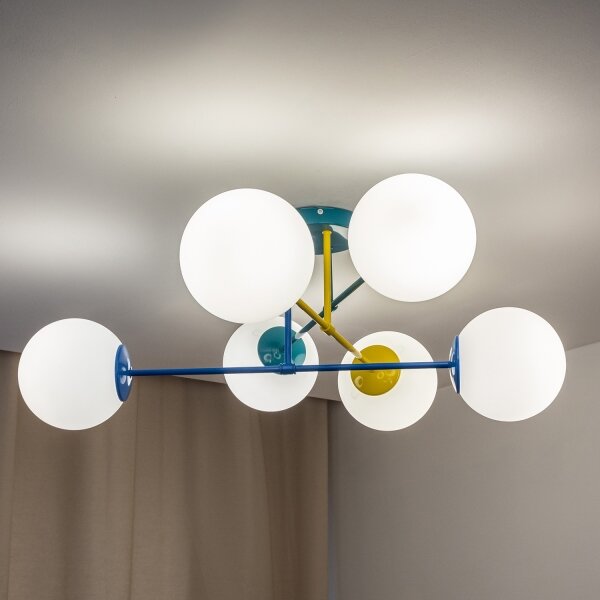 Lampadario a plafone MOON 6xE27/15W/230V turchese/giallo/blu