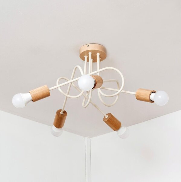 Lampadario a plafone OXFORD 5xE27/15W/230V pino/crema