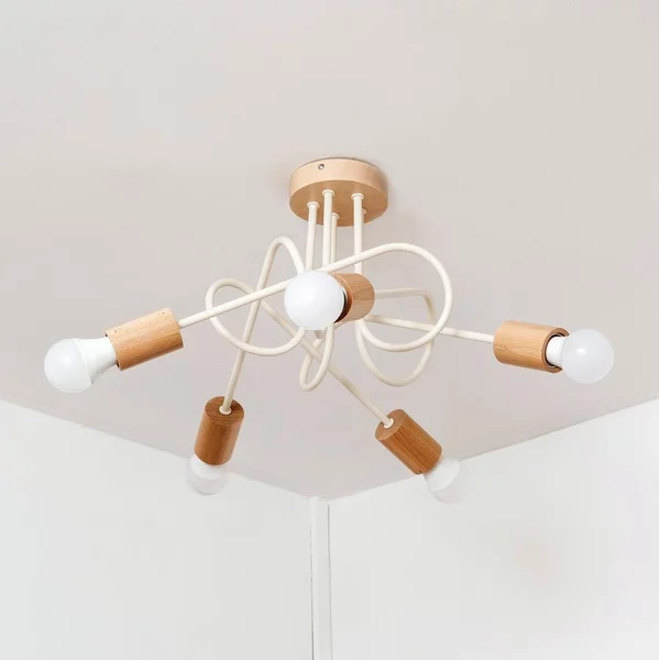 Lampadario a plafone OXFORD 5xE27/15W/230V pino/crema