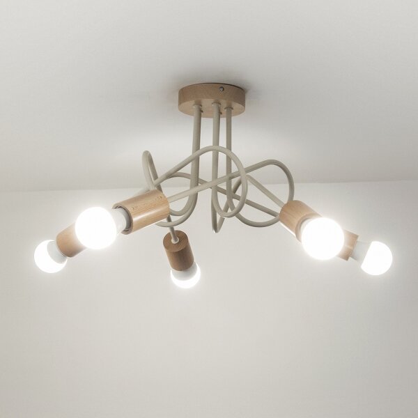 Lampadario a plafone OXFORD 5xE27/15W/230V pino/crema